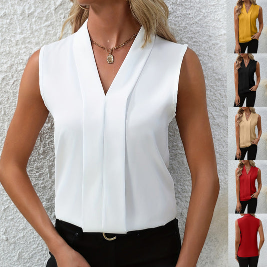 Blouse femme sans manches blanche à col V