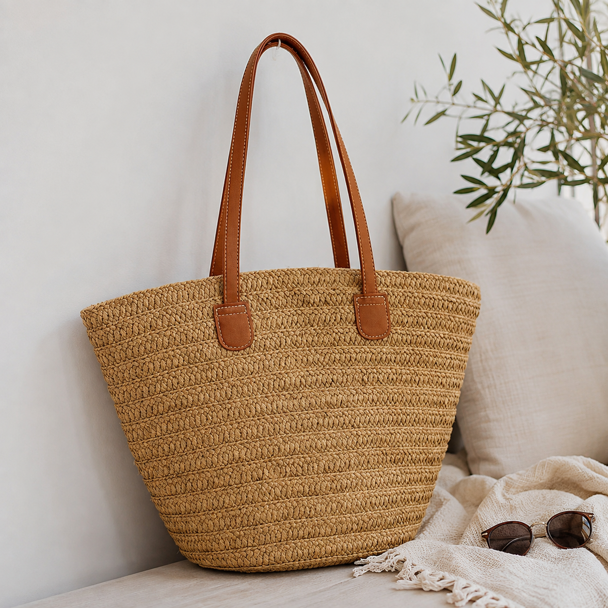 Grand Sac de Plage en Paille – Grande Capacité