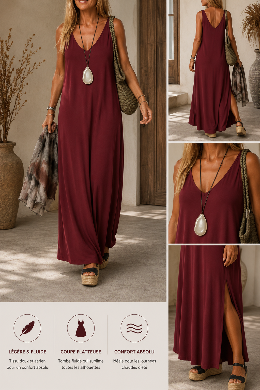 Robe Sexy à Bretelles et Col en V pour Femme
