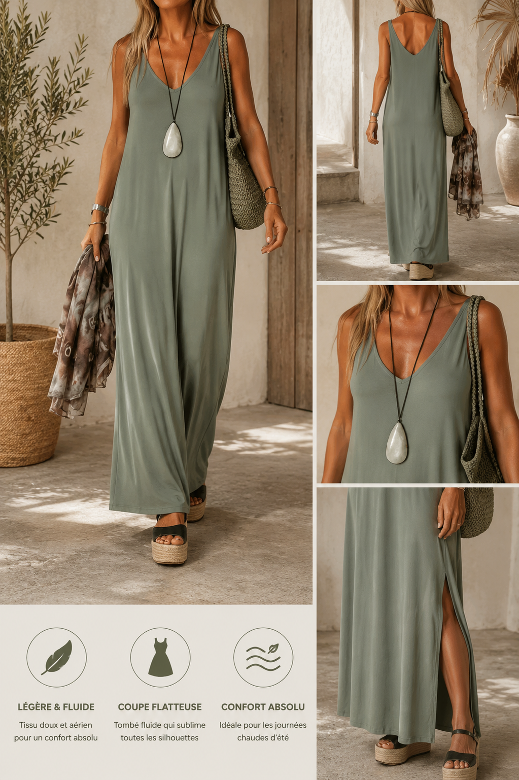 Robe Sexy à Bretelles et Col en V pour Femme