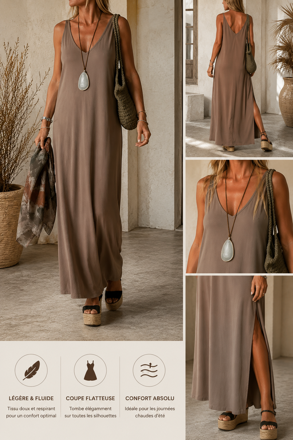 Robe Sexy à Bretelles et Col en V pour Femme