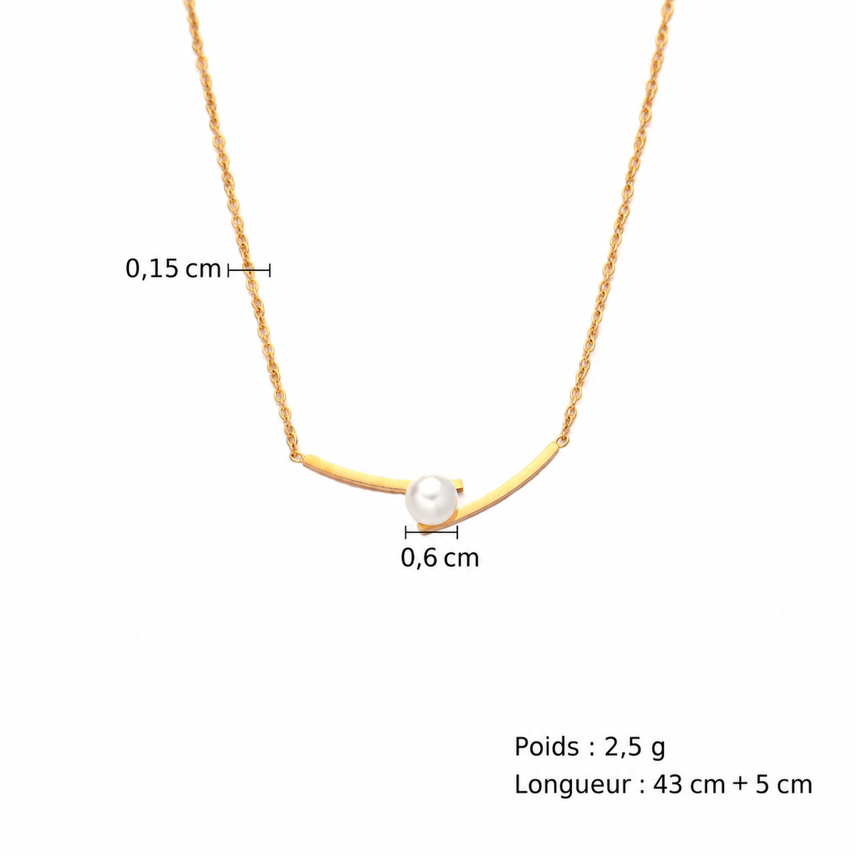 Collier Doré Femme avec Perle – Acier Inoxydable