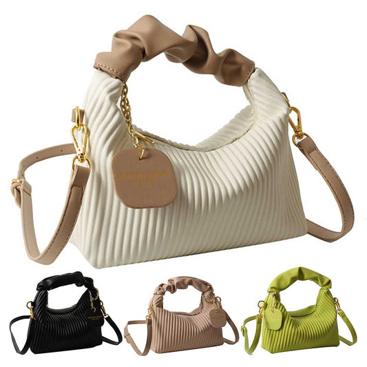 Sac à épaule femme beige plissé avec bandoulière