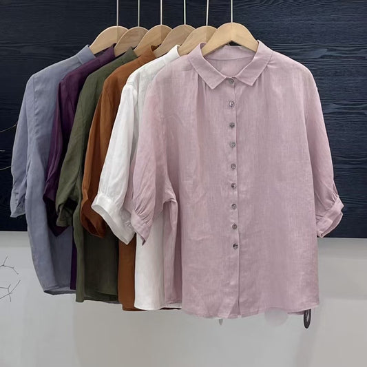 Chemise femme en lin rose style bohème