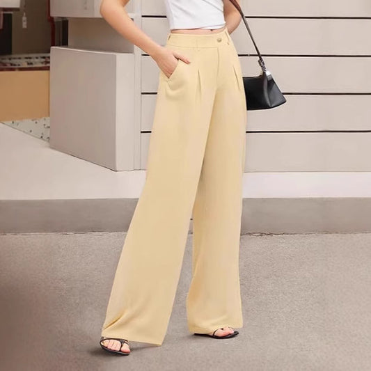 Pantalon large femme beige à coupe fluide