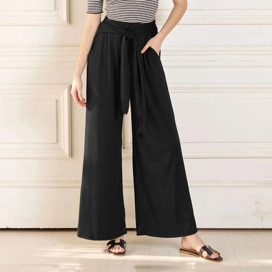 Pantalon femme fluide noir à jambes larges